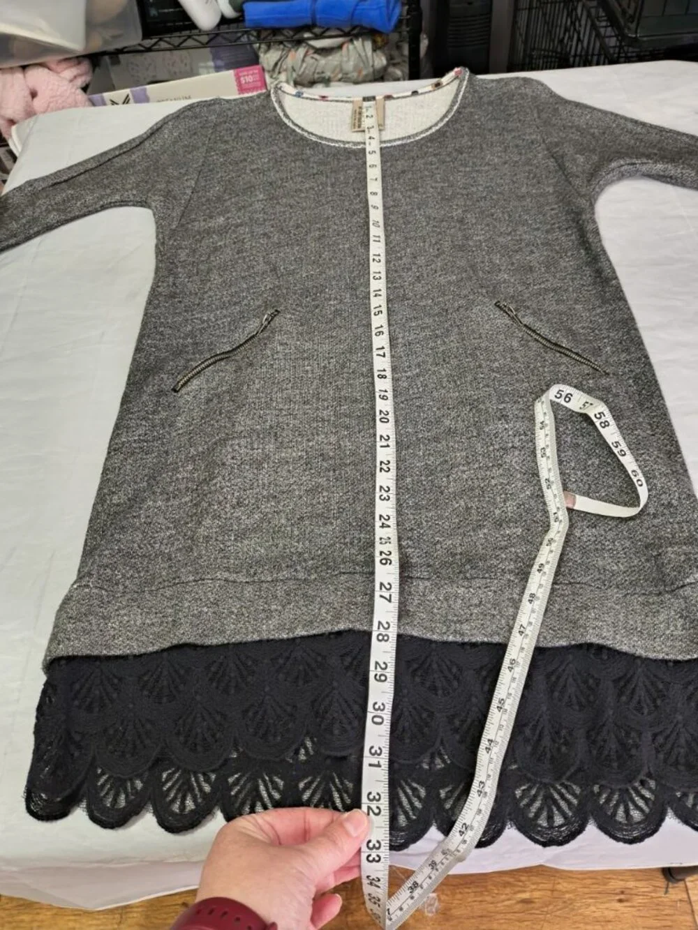 Dolan Anthropologie Fiona Gray Knit Black Lace Trim Shift Dress Size Women's XS - Picture 12 of 14